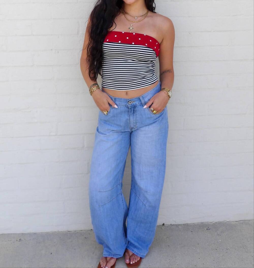 NEW PRETTY GARBAGE the pop tube top in red/navy